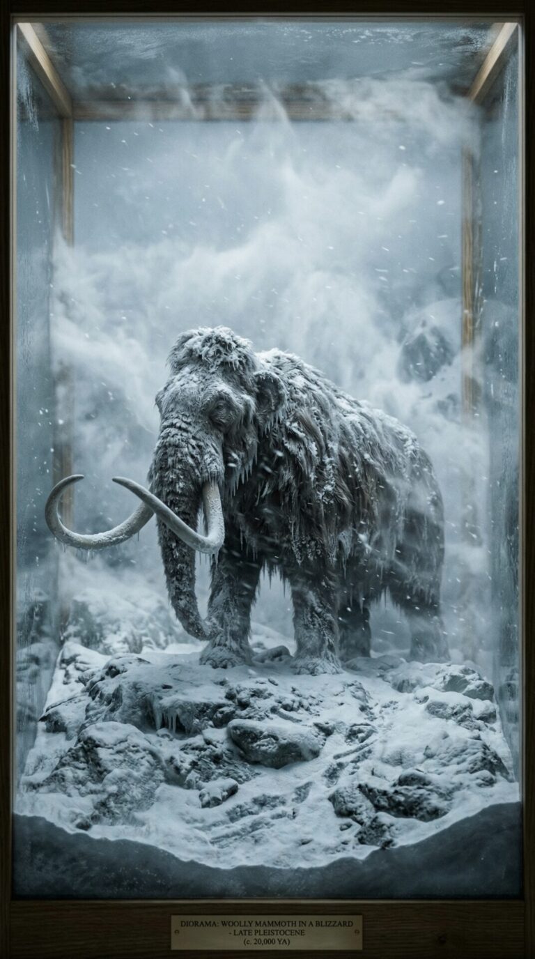 Ein Mammut im Schneesturm
