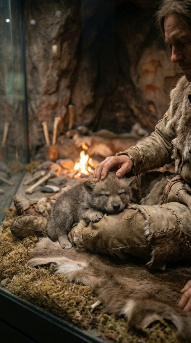 Ein Wolfsbaby wird gestreichelt