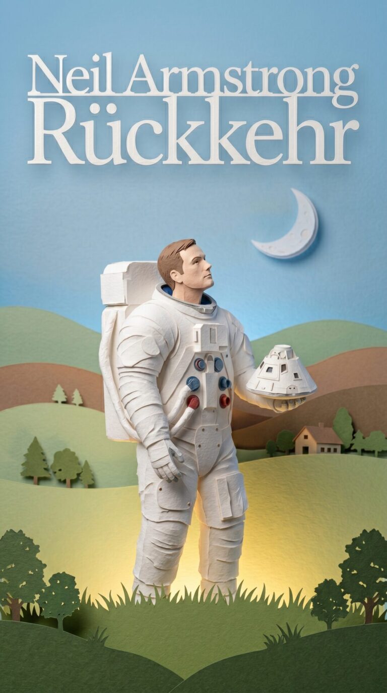 Illustriertes Cover für das Kinderhörbuch: 051 Neil Armstrong – Rückkehr - fabelhaft.app