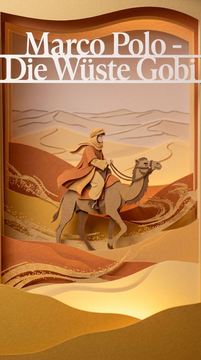 Illustriertes Cover für das Kinderhörbuch: 056 Marco Polo – Die Wüste Gobi - fabelhaft.app
