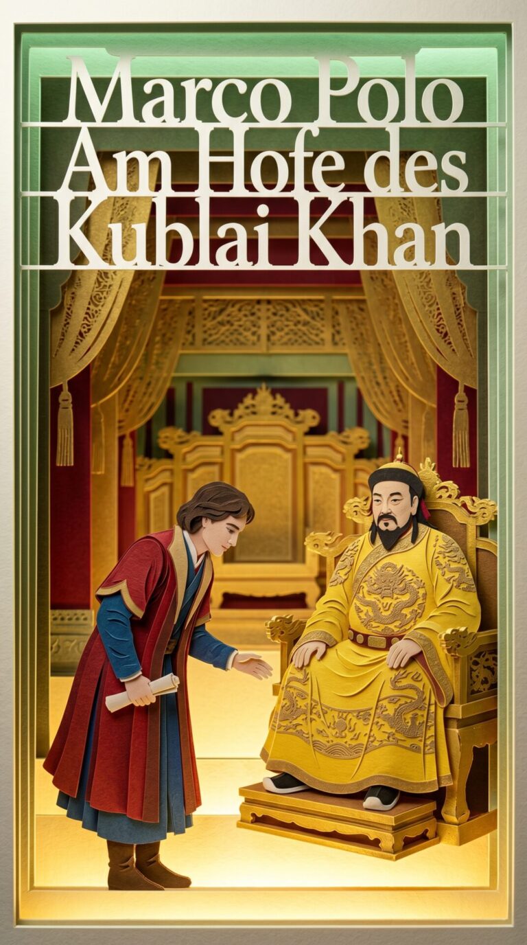Illustriertes Cover für das Kinderhörbuch: 057 Marco Polo – Am Hofe des Kublai Khan - fabelhaft.app