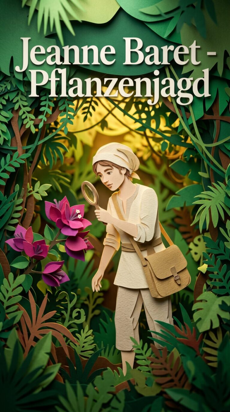 Illustriertes Cover für das Kinderhörbuch: 060 Jeanne Baret – Pflanzenjagd - fabelhaft.app
