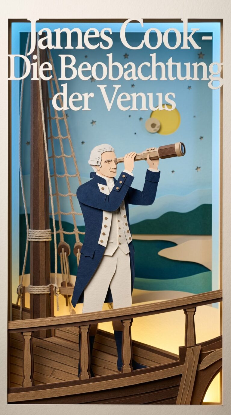 Illustriertes Cover für das Kinderhörbuch: 062 James Cook – Die Beobachtung der Venus - fabelhaft.app