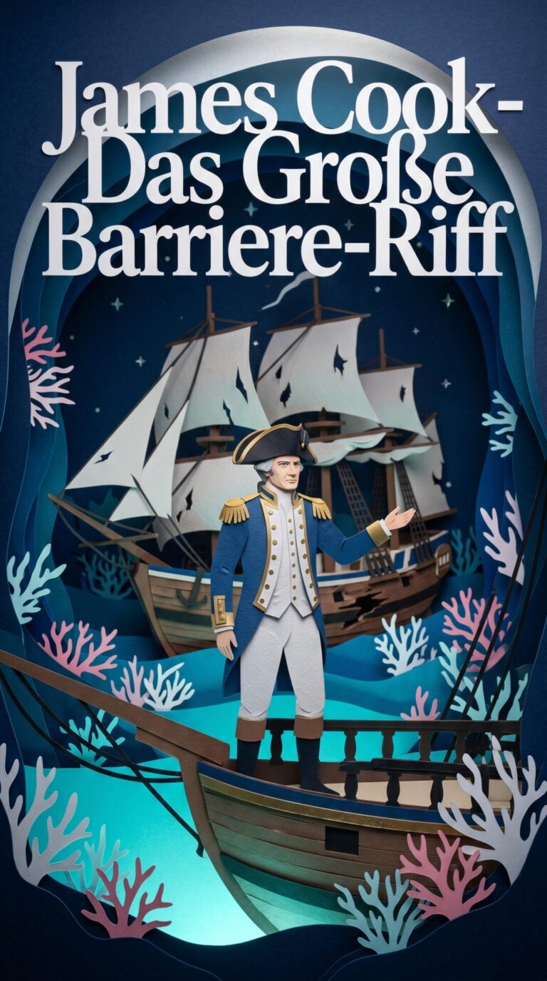 Illustriertes Cover für das Kinderhörbuch: 064 James Cook – Das Große Barriere-Riff - fabelhaft.app