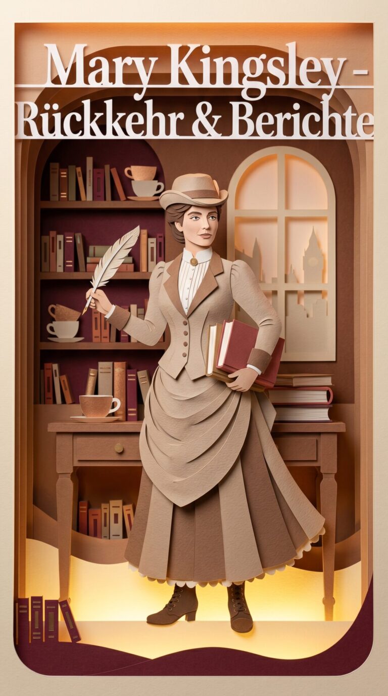 Illustriertes Cover für das Kinderhörbuch: 068 Mary Kingsley – Rückkehr & Berichte - fabelhaft.app