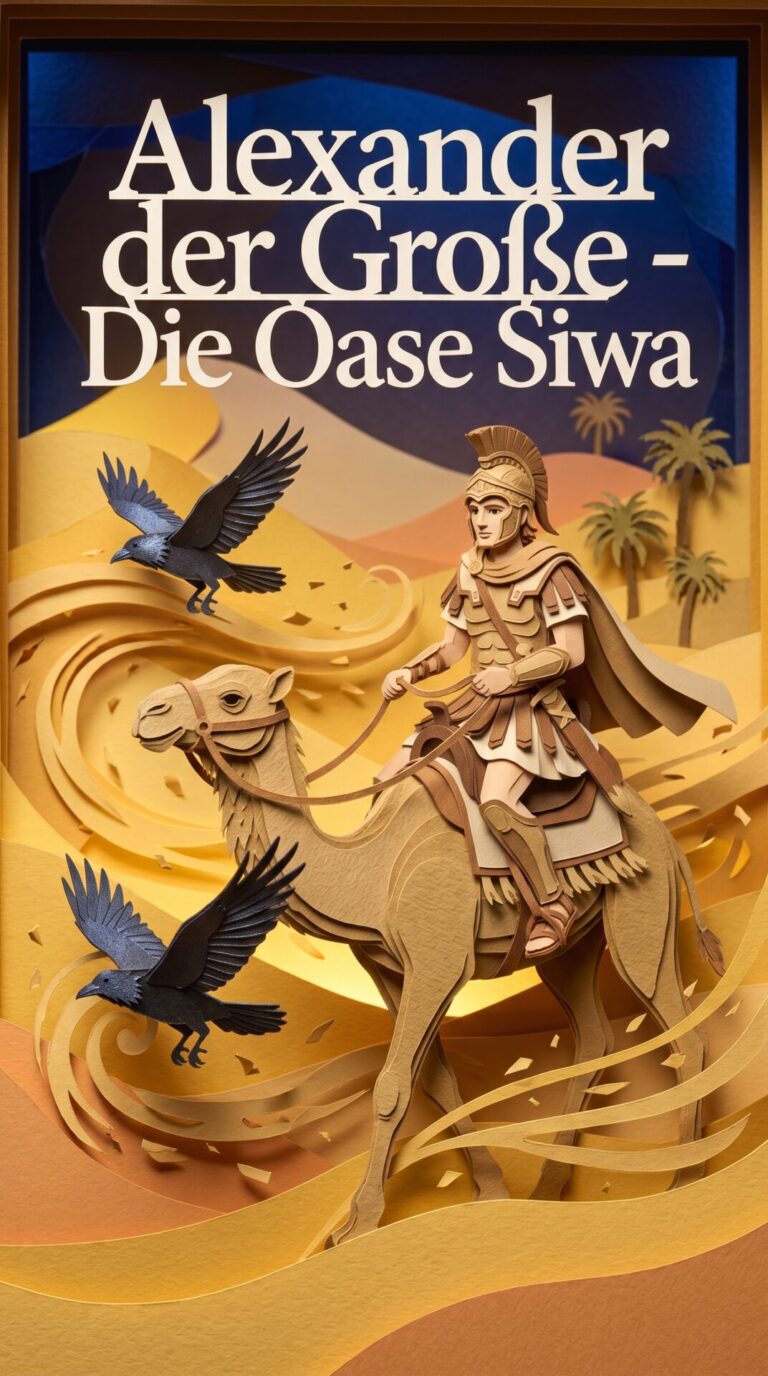 Illustriertes Cover für das Kinderhörbuch: 071 Alexander der Große – Die Oase Siwa - fabelhaft.app