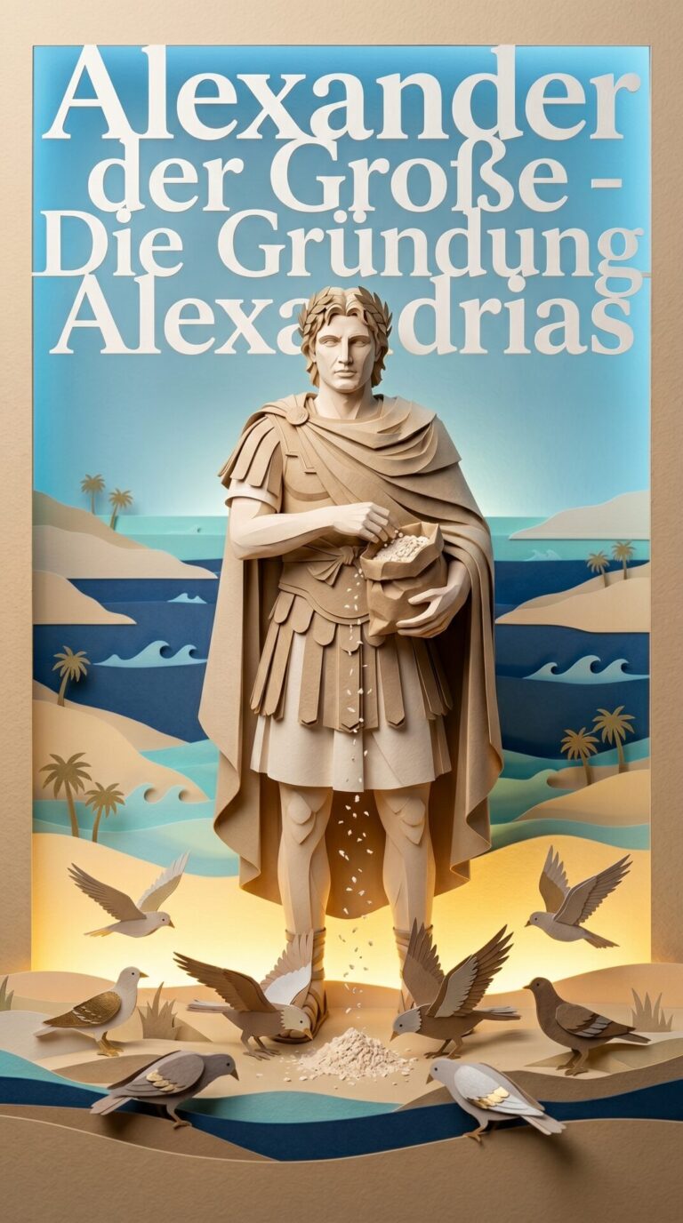 Illustriertes Cover für das Kinderhörbuch: 072 Alexander der Große – Die Gründung Alexandrias - fabelhaft.app