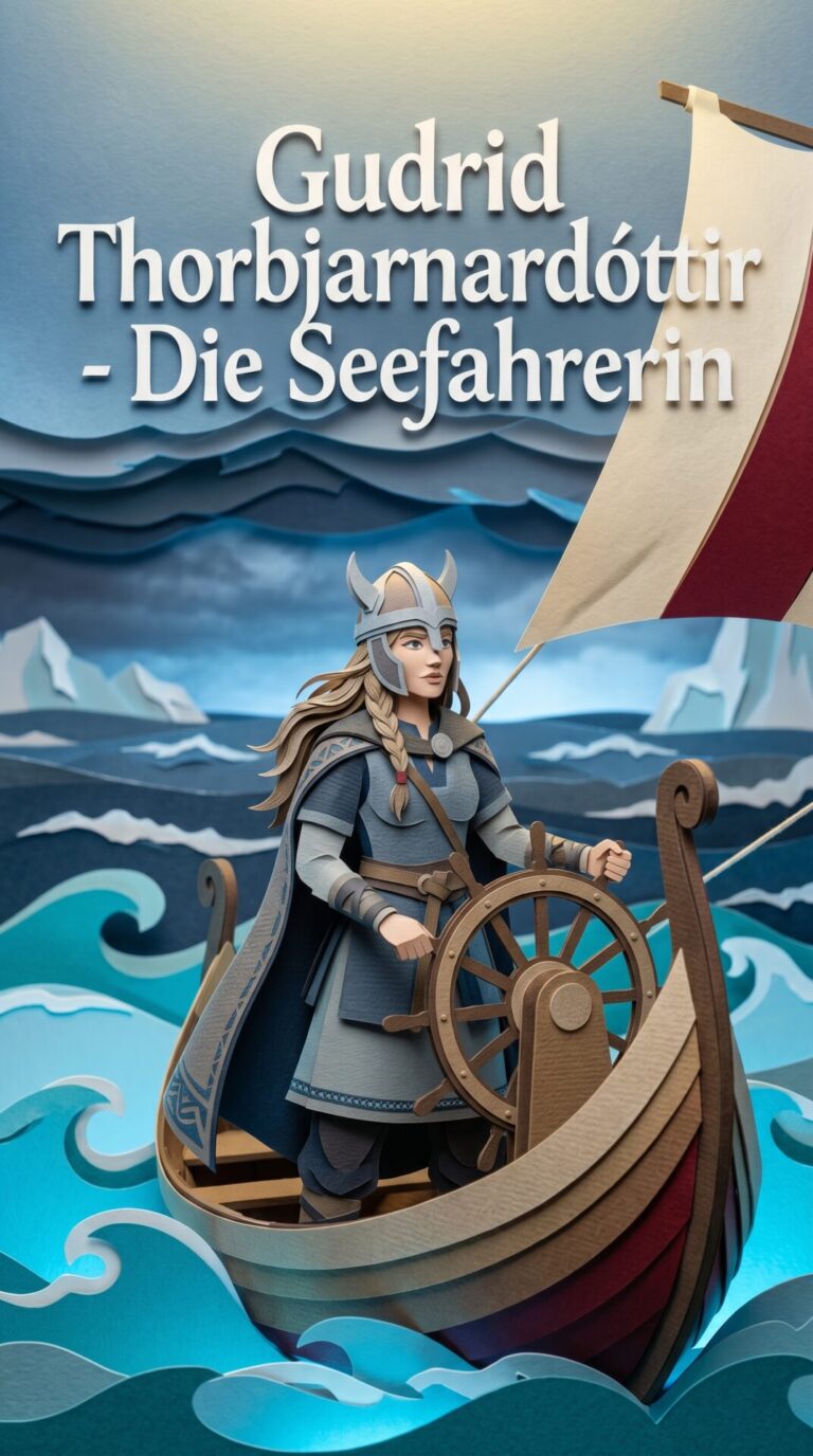 Illustriertes Cover für das Kinderhörbuch: 074 Gudrid Thorbjarnardóttir – Die Seefahrerin - fabelhaft.app