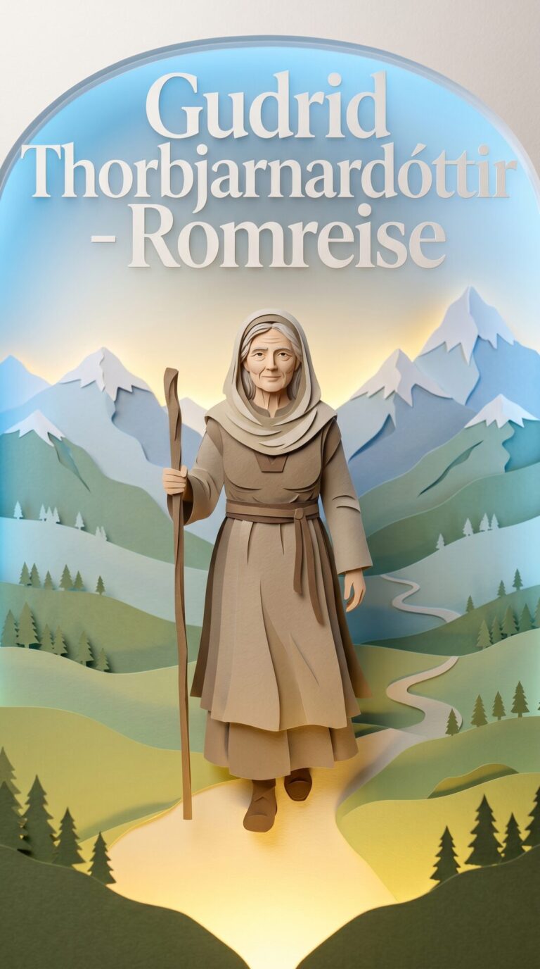 Illustriertes Cover für das Kinderhörbuch: 075 Gudrid Thorbjarnardóttir – Romreise - fabelhaft.app