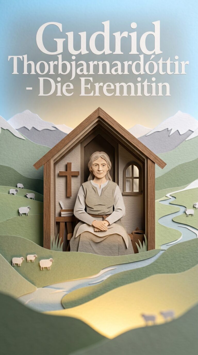 Illustriertes Cover für das Kinderhörbuch: 076 Gudrid Thorbjarnardóttir – Die Eremitin - fabelhaft.app