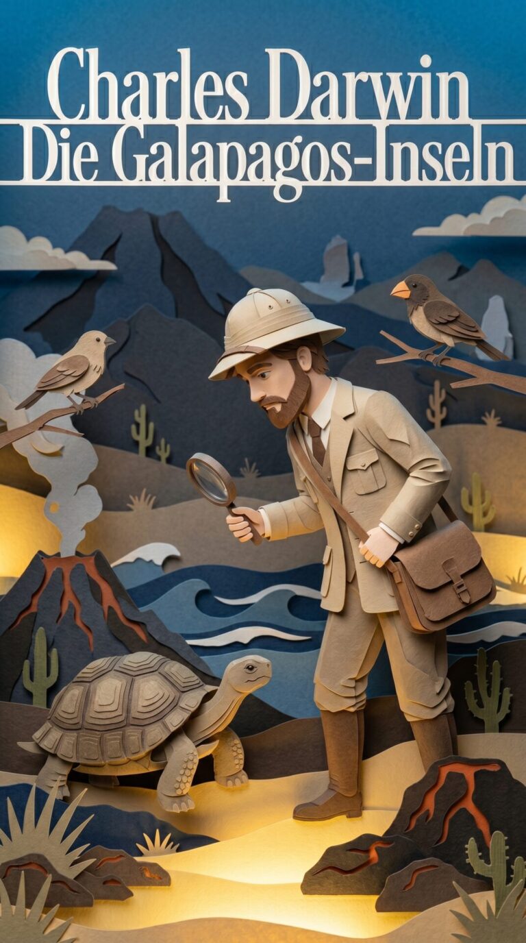 Illustriertes Cover für das Kinderhörbuch: 078 Charles Darwin – Die Galapagos-Inseln - fabelhaft.app