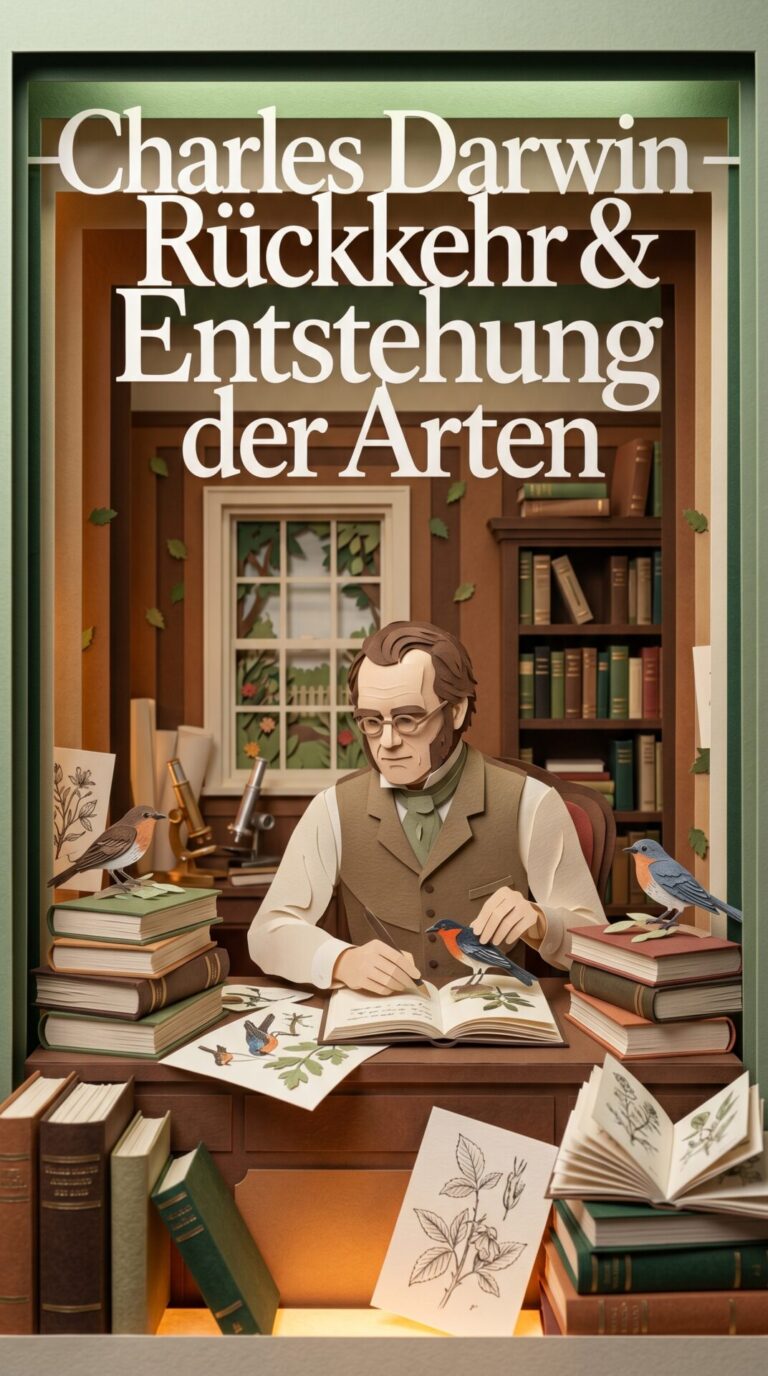 Illustriertes Cover für das Kinderhörbuch: 079 Charles Darwin – Rückkehr & Entstehung der Arten - fabelhaft.app