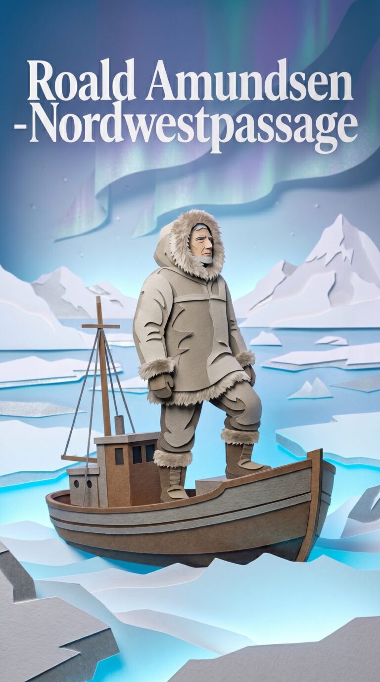 Illustriertes Cover für das Kinderhörbuch: 081 Roald Amundsen – Nordwestpassage - fabelhaft.app