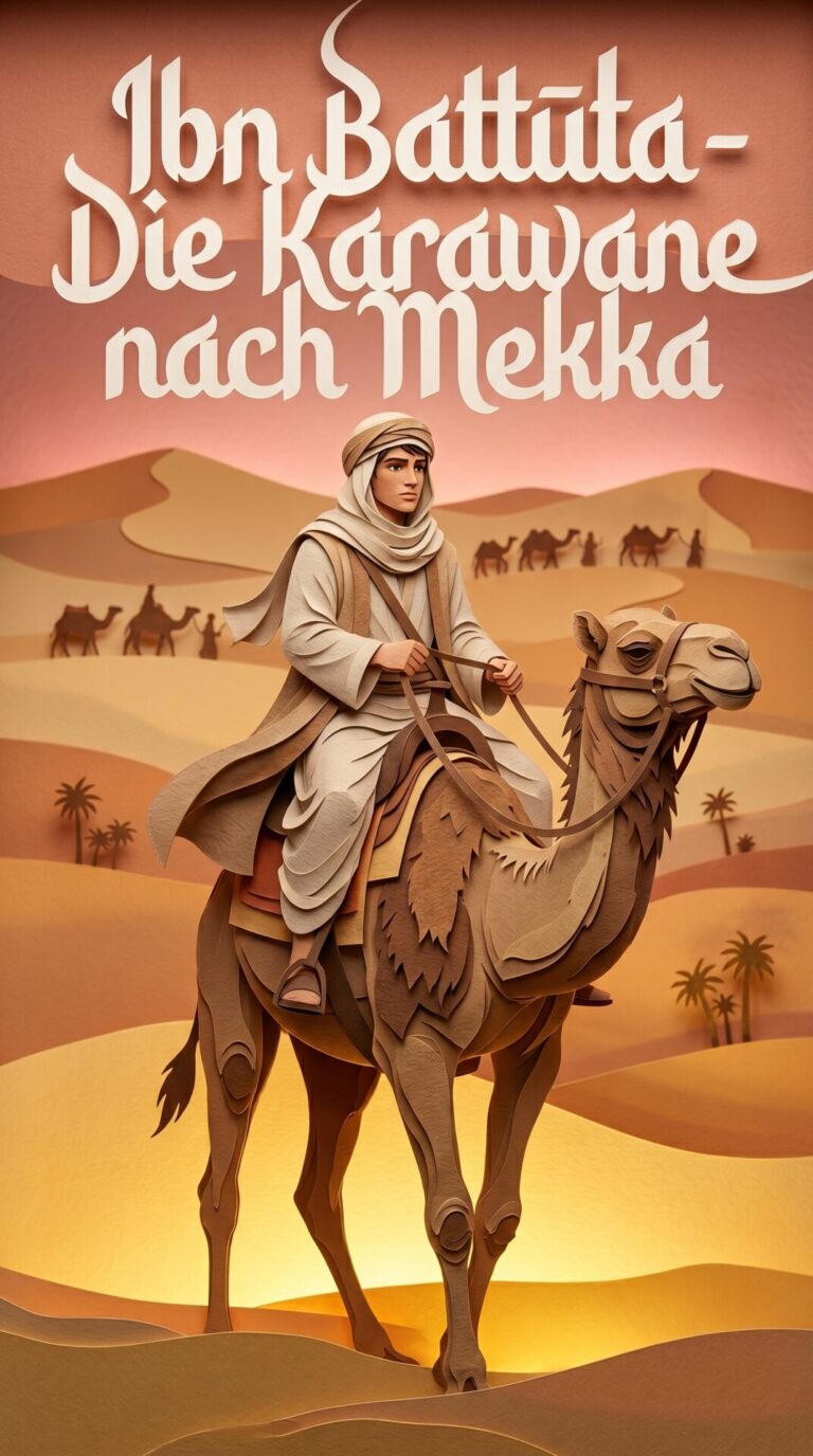 Illustriertes Cover für das Kinderhörbuch: 086 Ibn Battūta – Die Karawane nach Mekka - fabelhaft.app