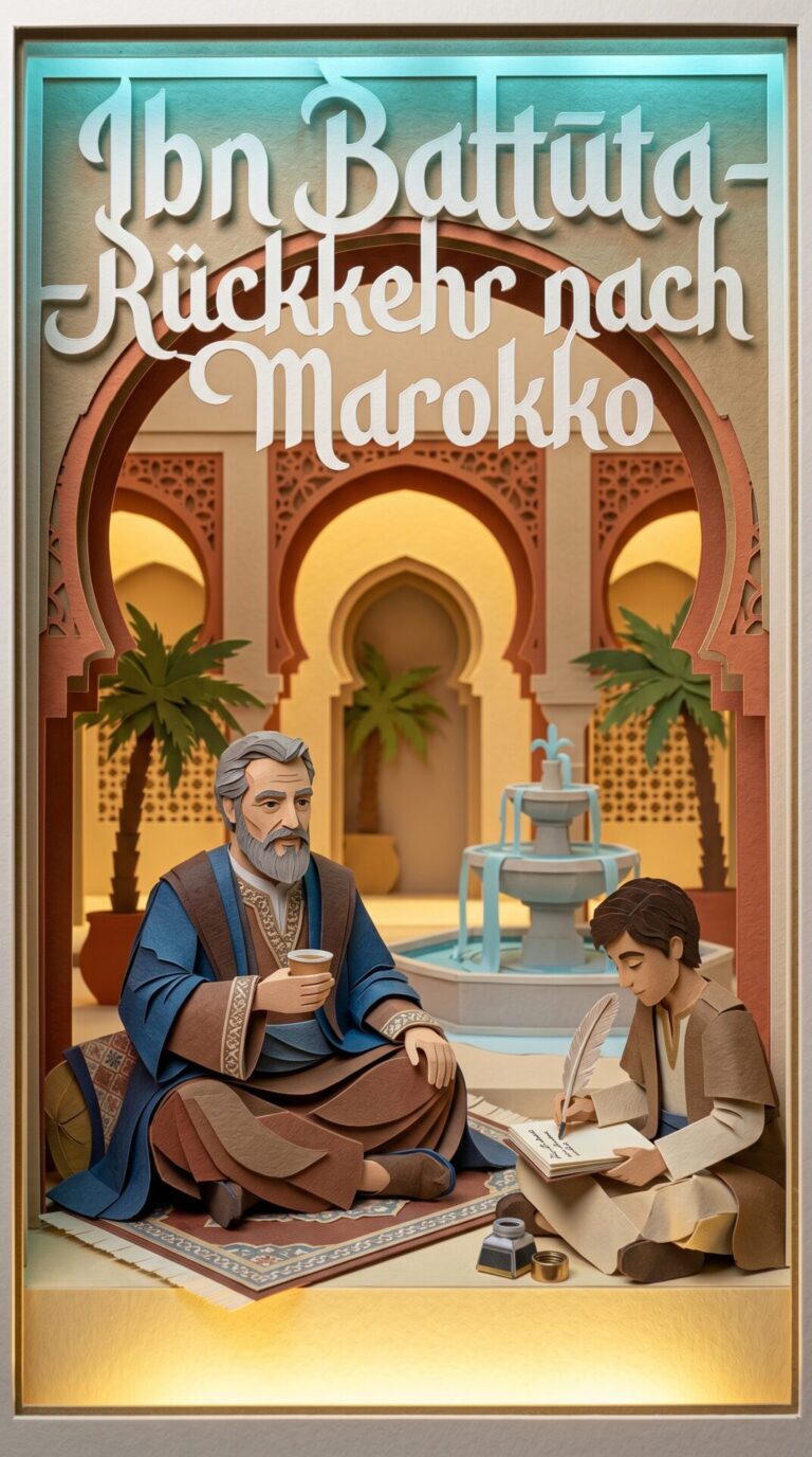 Illustriertes Cover für das Kinderhörbuch: 089 Ibn Battūta – Rückkehr nach Marokko - fabelhaft.app
