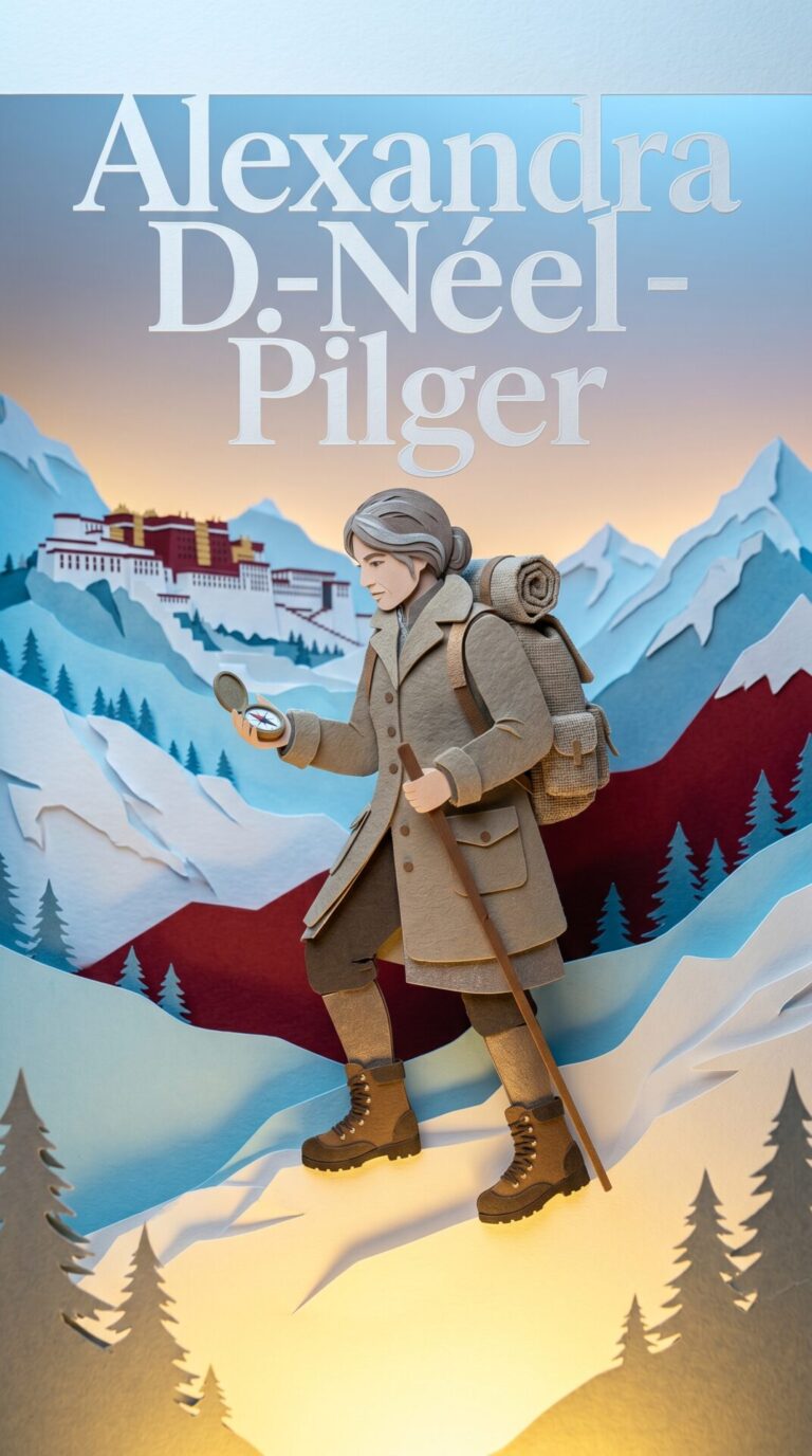 Illustriertes Cover für das Kinderhörbuch: 092 Alexandra D.-Néel – Pilger - fabelhaft.app