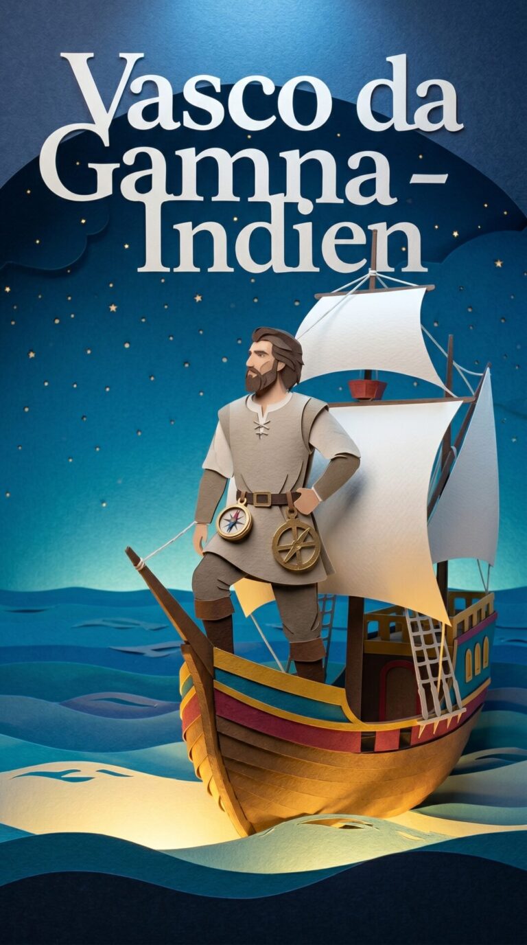 Illustriertes Cover für das Kinderhörbuch: 095 Vasco da Gama – Indien - fabelhaft.app