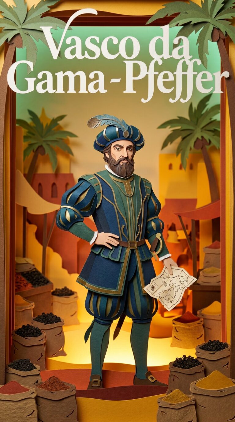 Illustriertes Cover für das Kinderhörbuch: 096 Vasco da Gama – Pfeffer - fabelhaft.app