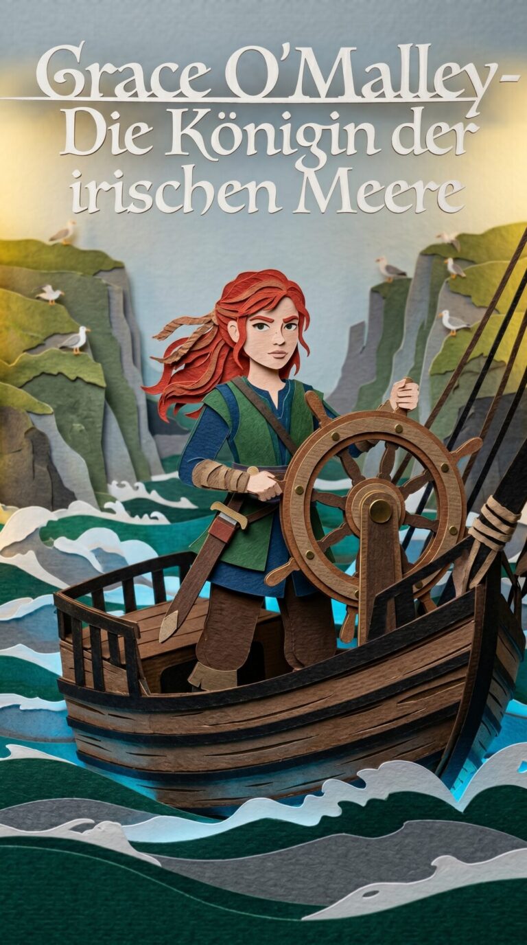 Illustriertes Cover für das Kinderhörbuch: 099 Grace O’Malley – Die Königin der irischen Meere - fabelhaft.app