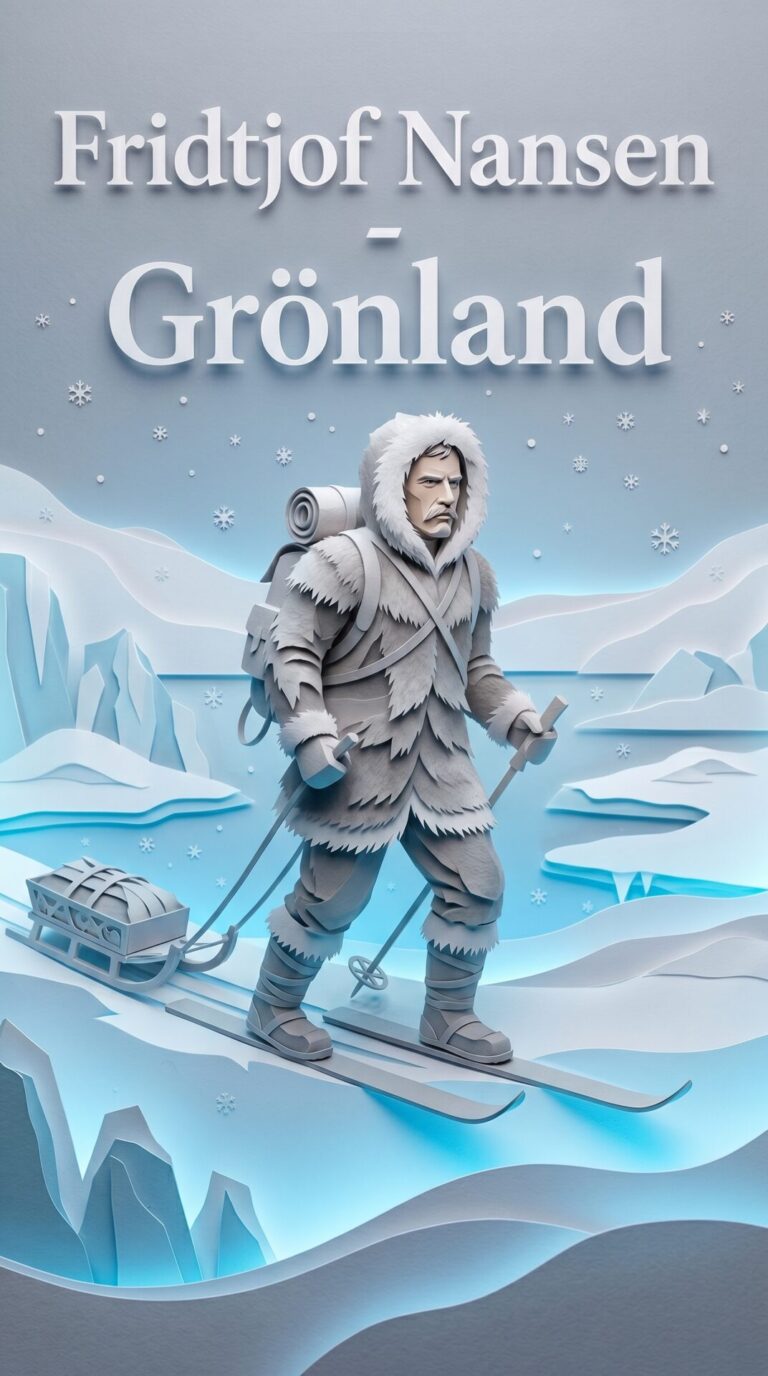 Illustriertes Cover für das Kinderhörbuch: 110 Fridtjof Nansen – Grönland - fabelhaft.app
