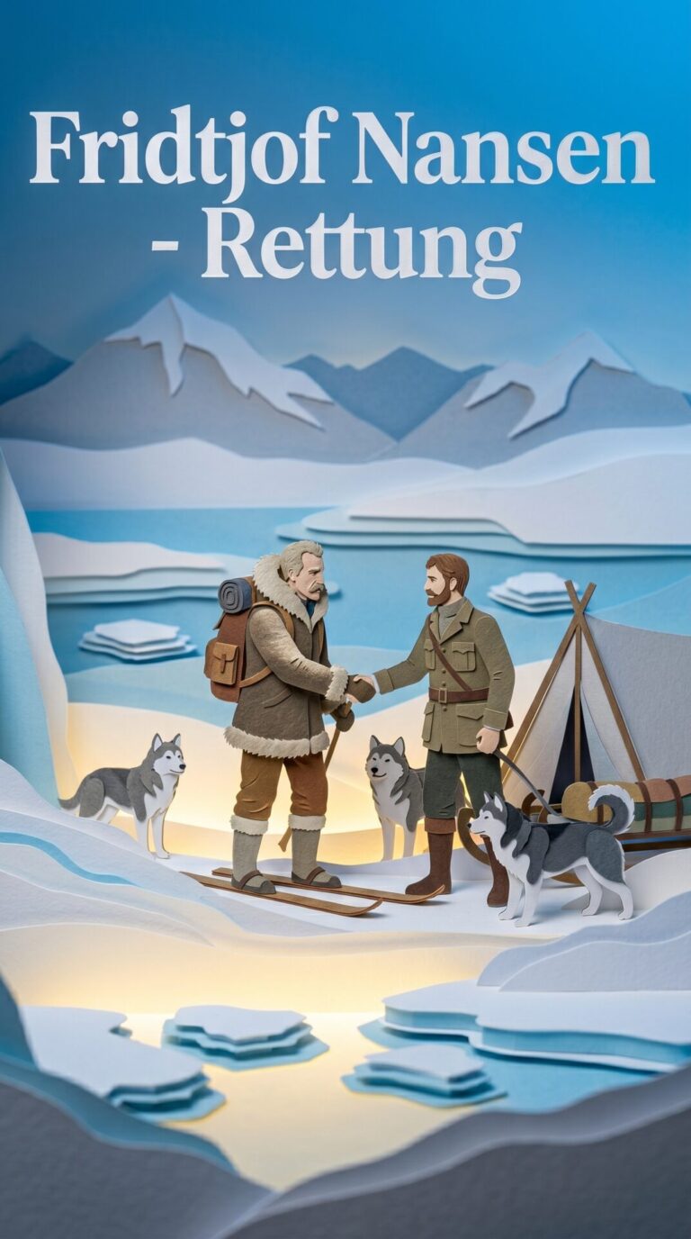 Illustriertes Cover für das Kinderhörbuch: 112 FridtjofNansen – Rettung - fabelhaft.app