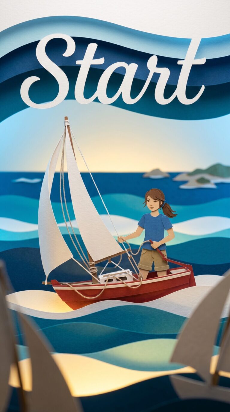 Illustriertes Cover für das Kinderhörbuch: 113 Laura Dekker – Start - fabelhaft.app
