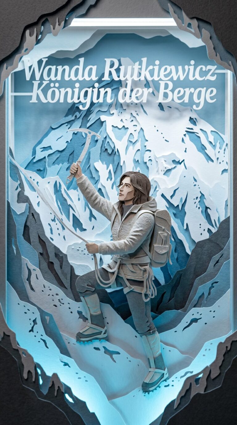 Illustriertes Cover für das Kinderhörbuch: 115 Wanda Rutkiewicz – Königin der Berge - fabelhaft.app