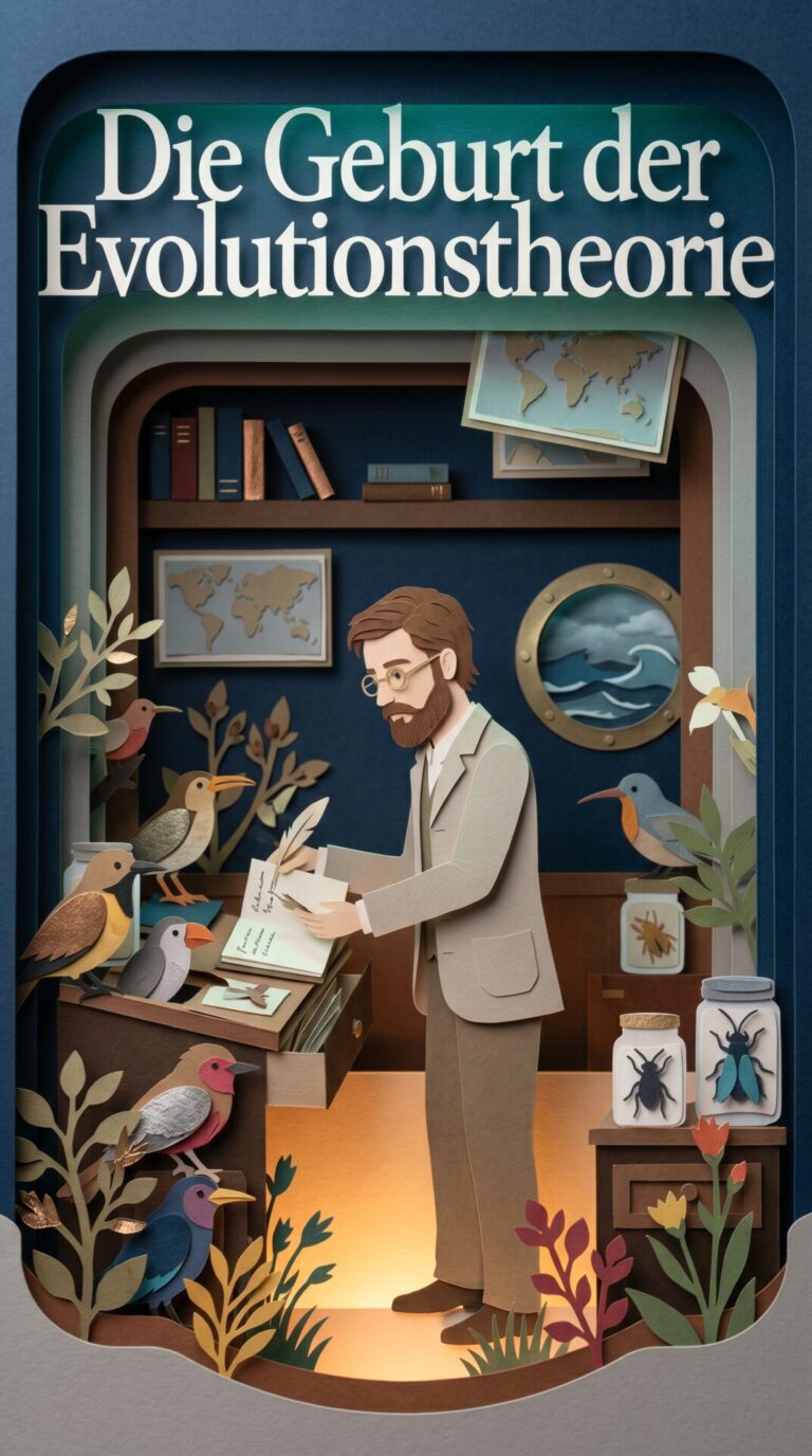 Illustriertes Cover für das Kinderhörbuch: 123 Charles Darwin – Die Geburt der Evolutionstheorie - fabelhaft.app