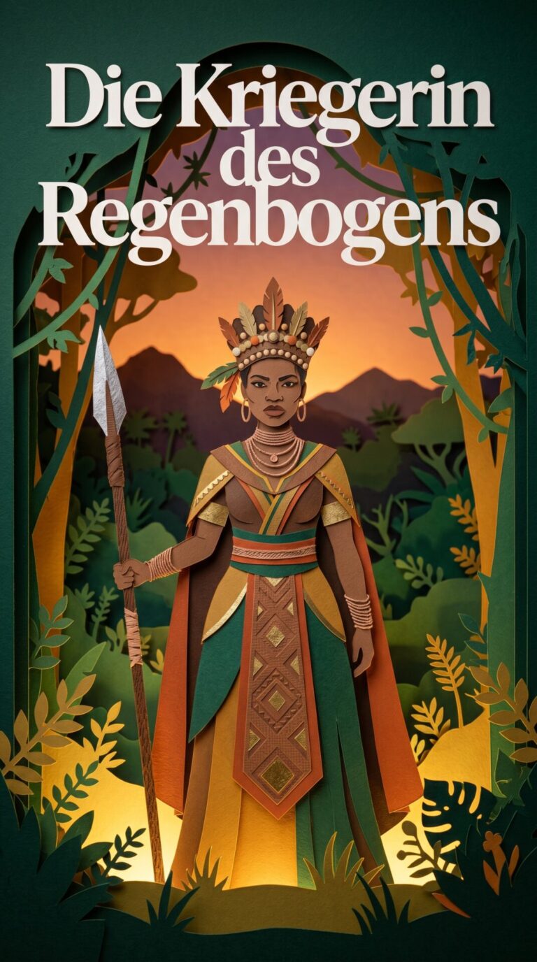 Illustriertes Cover für das Kinderhörbuch: 126 Nzinga – Die Kriegerin des Regenbogens - fabelhaft.app