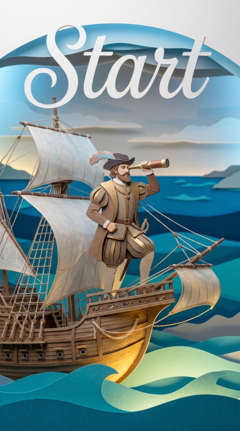 Illustriertes Cover für das Kinderhörbuch: 128 Ferdinand Magellan – Start - fabelhaft.app