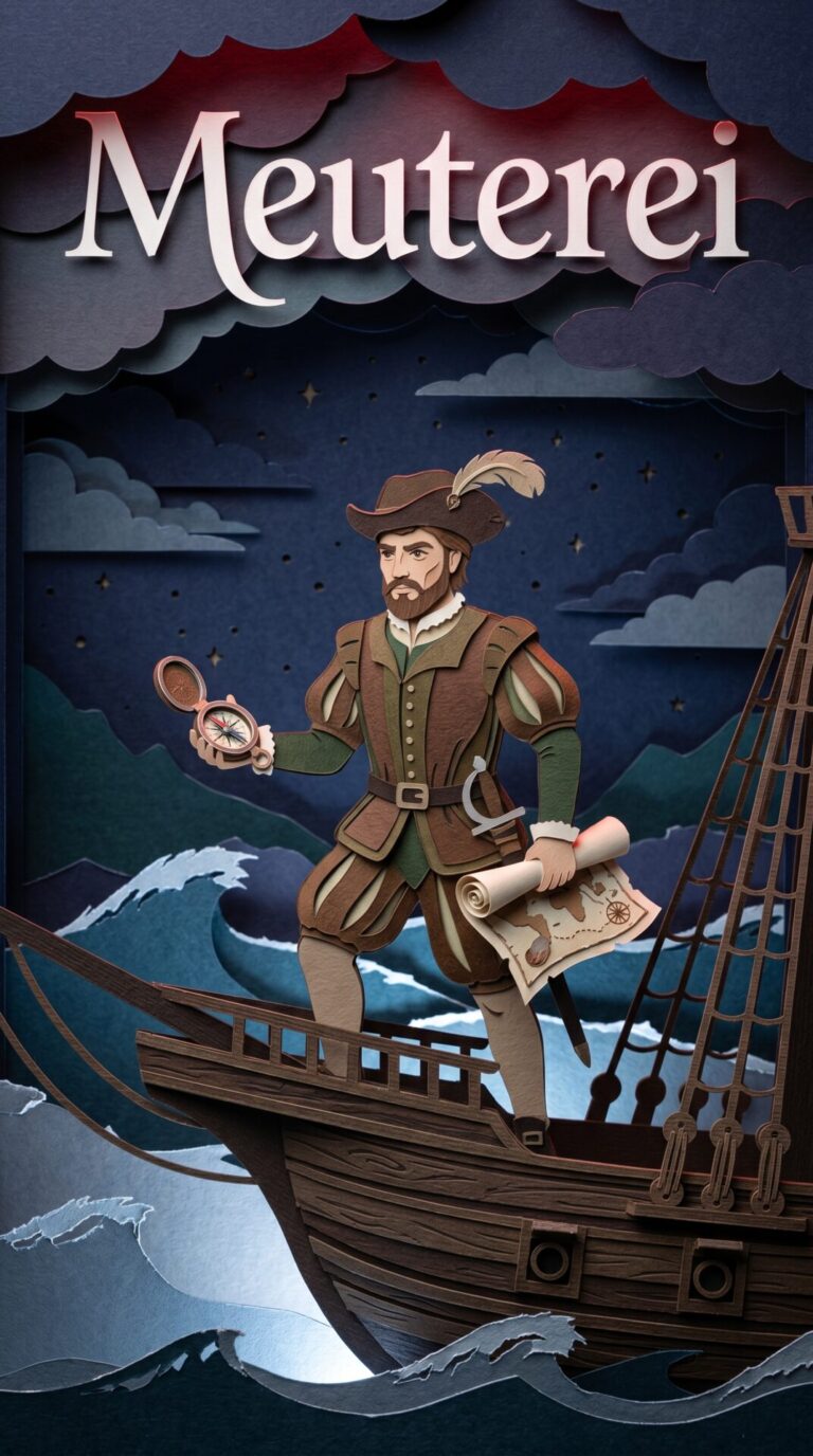 Illustriertes Cover für das Kinderhörbuch: 129 – Ferdinand Magellan – Meuterei - fabelhaft.app