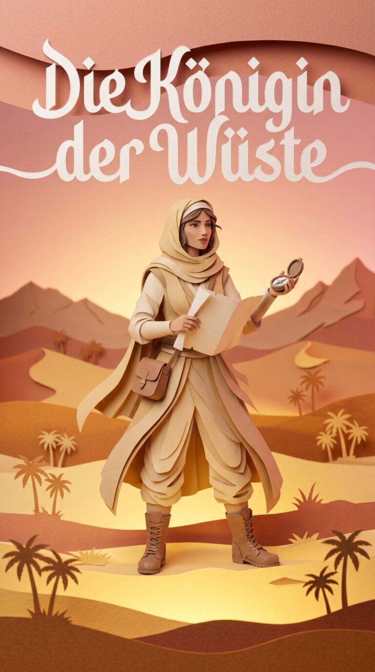 Illustriertes Cover für das Kinderhörbuch: 133 Gertrude Bell – Die Königin der Wüste - fabelhaft.app