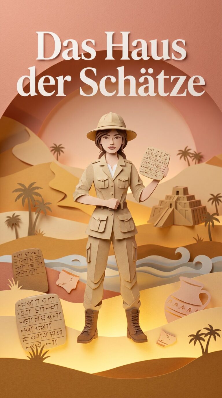 Illustriertes Cover für das Kinderhörbuch: 135 Gertrude Bell und das Haus der Schätze - fabelhaft.app
