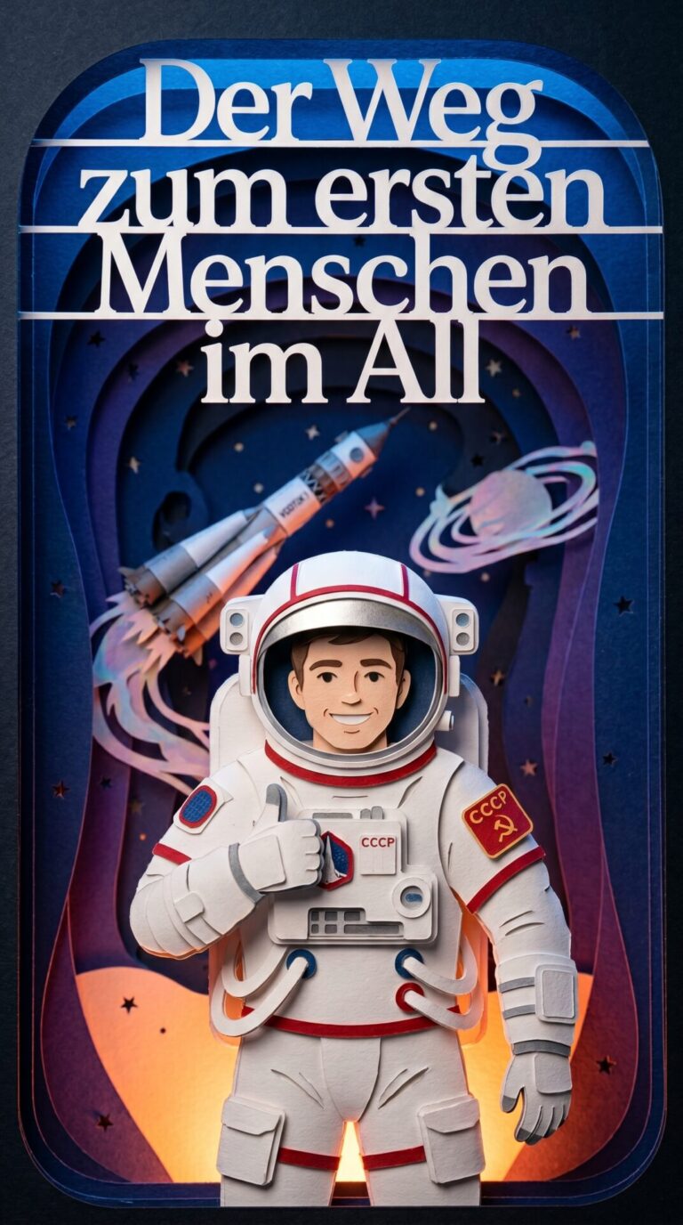 Illustriertes Cover für das Kinderhörbuch: 136 Yuri Gagarin – Der Weg zum ersten Menschen im All - fabelhaft.app