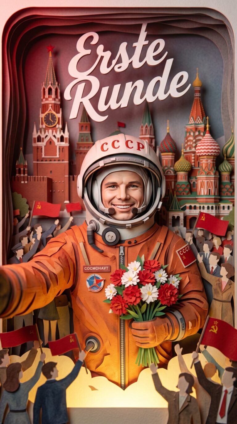 Illustriertes Cover für das Kinderhörbuch: 137 Yuri Gagarin – Erste Runde - fabelhaft.app