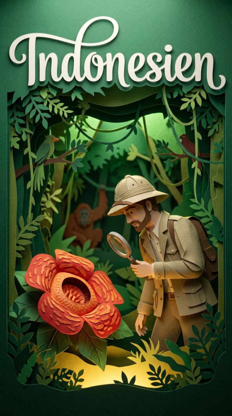 Illustriertes Cover für das Kinderhörbuch: 141 A. R. Wallace – Indonesien - fabelhaft.app