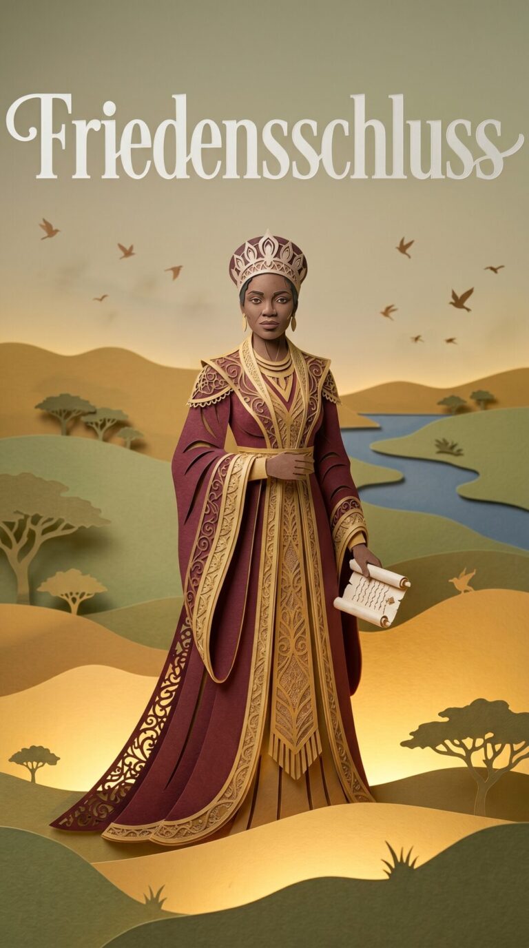 Illustriertes Cover für das Kinderhörbuch: 145 Nzinga Mbandi – Friedensschluss - fabelhaft.app