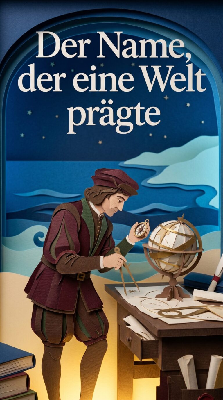 Illustriertes Cover für das Kinderhörbuch: 150 Amerigo Vespucci – Der Name, der eine Welt prägte - fabelhaft.app