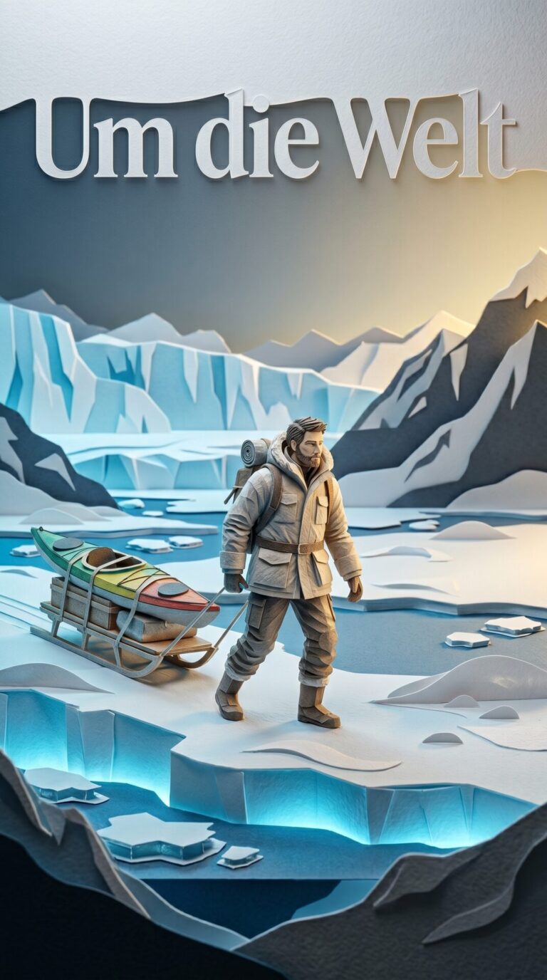 Illustriertes Cover für das Kinderhörbuch: 157 Mike Horn – Um die Welt - fabelhaft.app