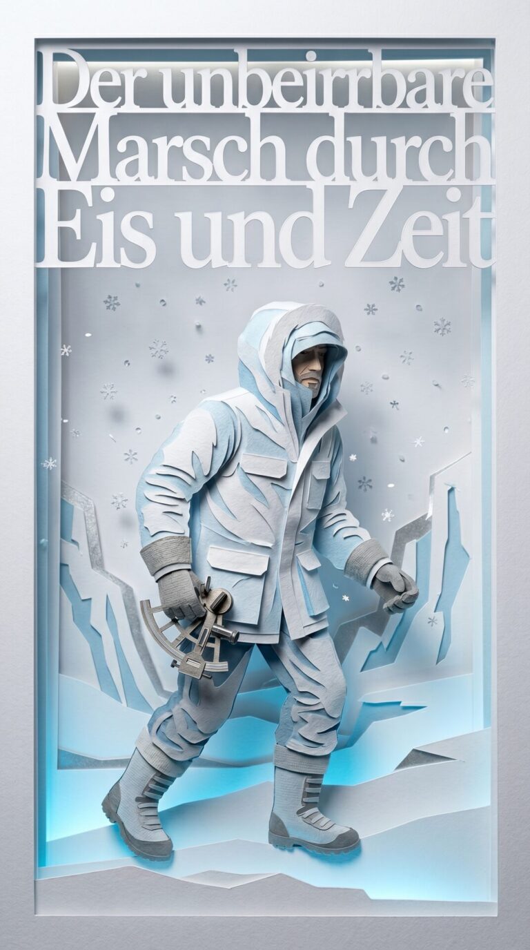 Illustriertes Cover für das Kinderhörbuch: 158 Ranulph Fiennes – Der unbeirrbare Marsch durch Eis und Zeit - fabelhaft.app