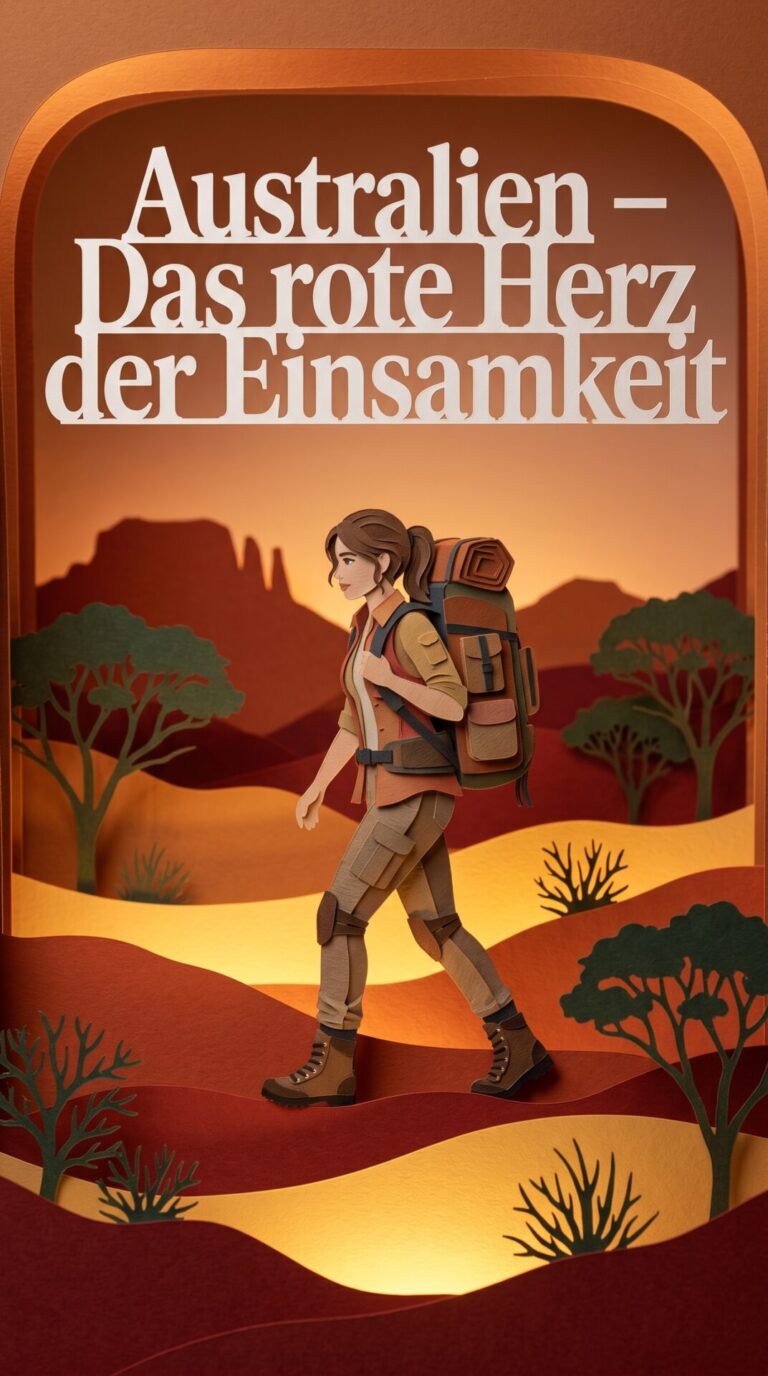 Illustriertes Cover für das Kinderhörbuch: 161 Australien – Das rote Herz der Einsamkeit - fabelhaft.app