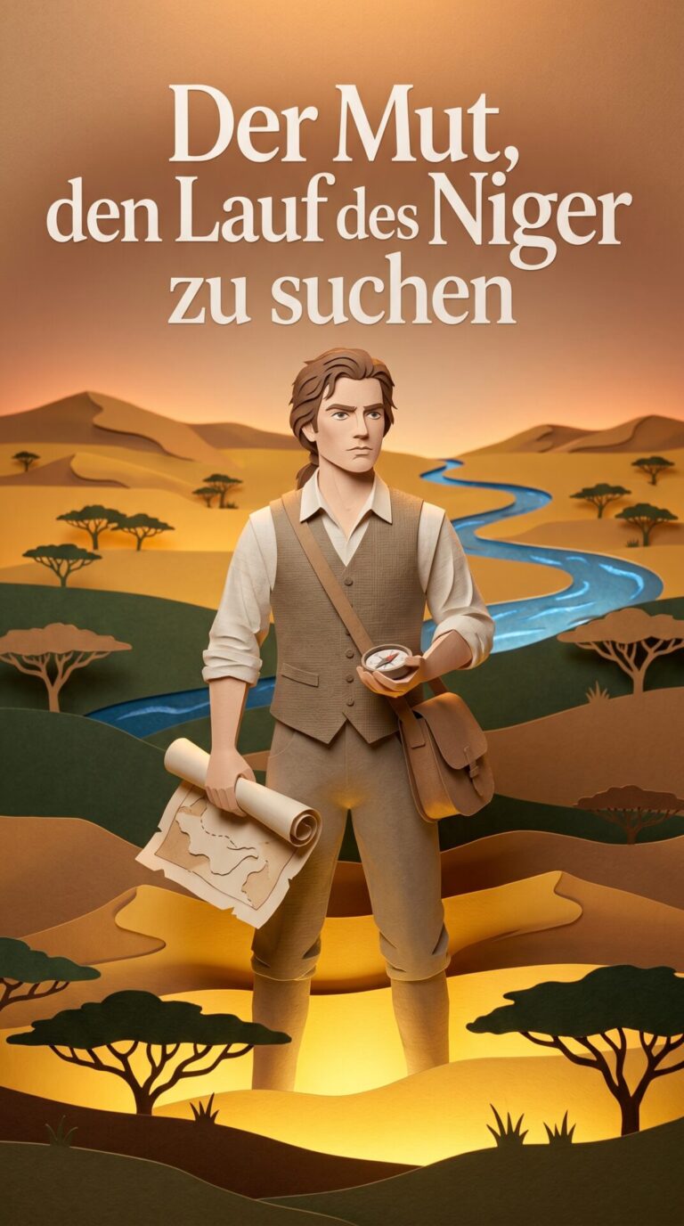 Illustriertes Cover für das Kinderhörbuch: 168 Mungo Park – Der Mut, den Lauf des Niger zu suchen - fabelhaft.app