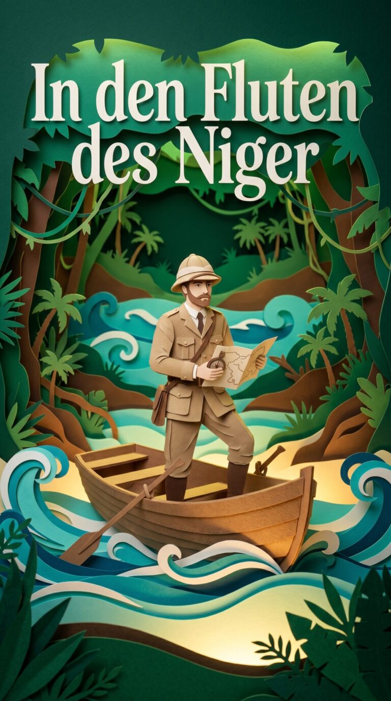 Illustriertes Cover für das Kinderhörbuch: 169 Mungo Park – In den Fluten des Niger - fabelhaft.app