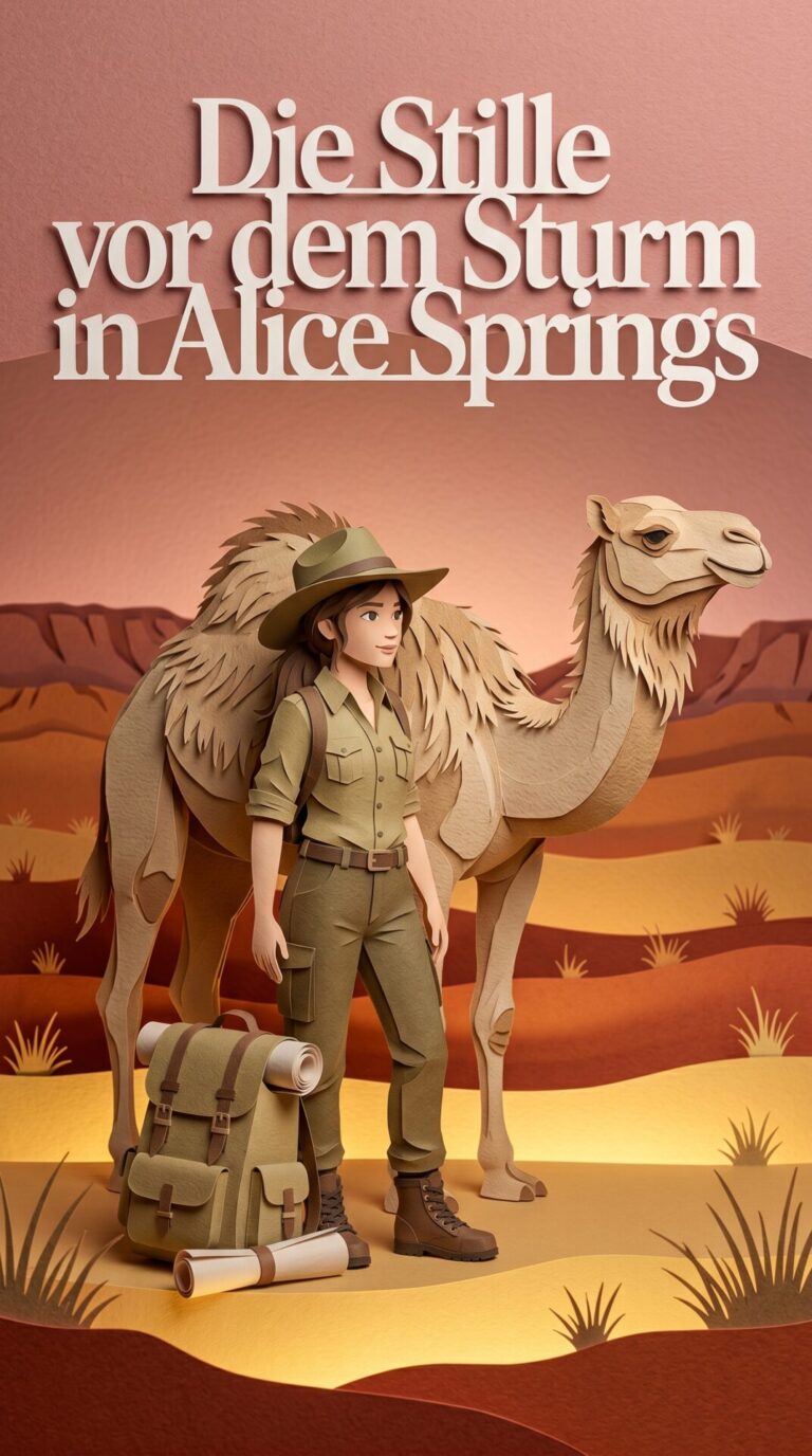 Illustriertes Cover für das Kinderhörbuch: 177 Robyn Davidson – Die Stille vor dem Sturm in Alice Springs - fabelhaft.app