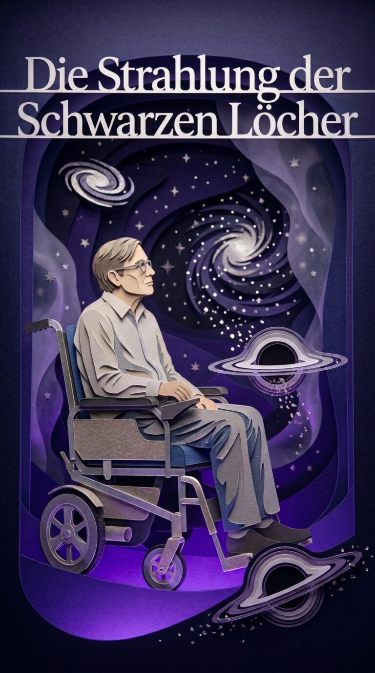 Illustriertes Cover für das Kinderhörbuch: 196 Stephen Hawking – Die Strahlung der Schwarzen Löcher - fabelhaft.app